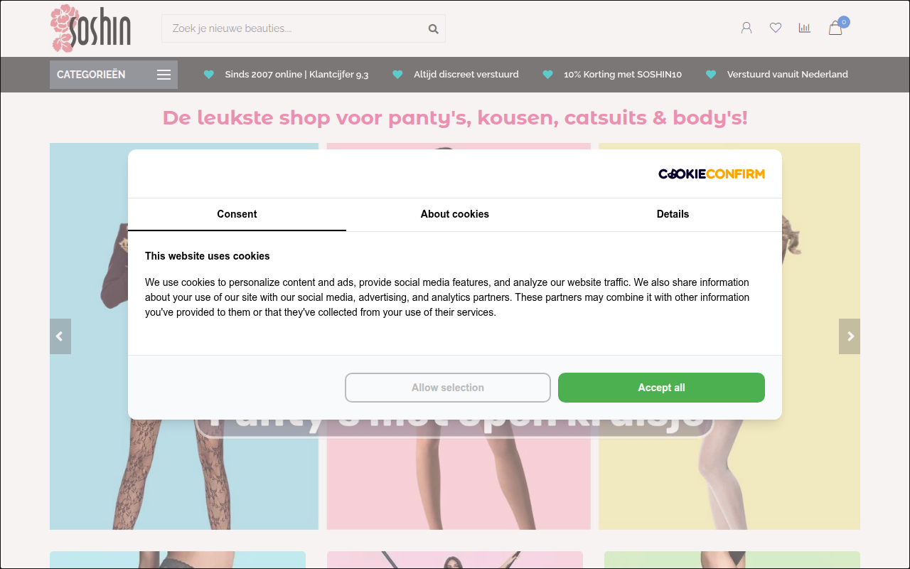 Screenshot van soshin.nl