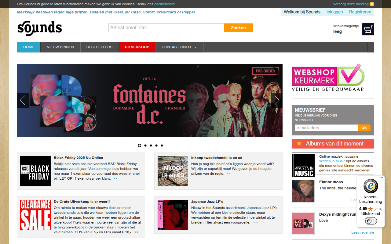 Screenshot van sounds.nl