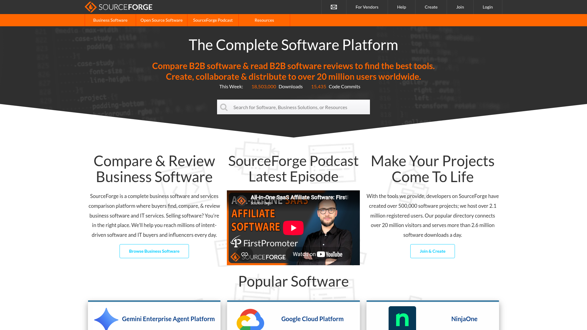 Screenshot van sourceforge.net