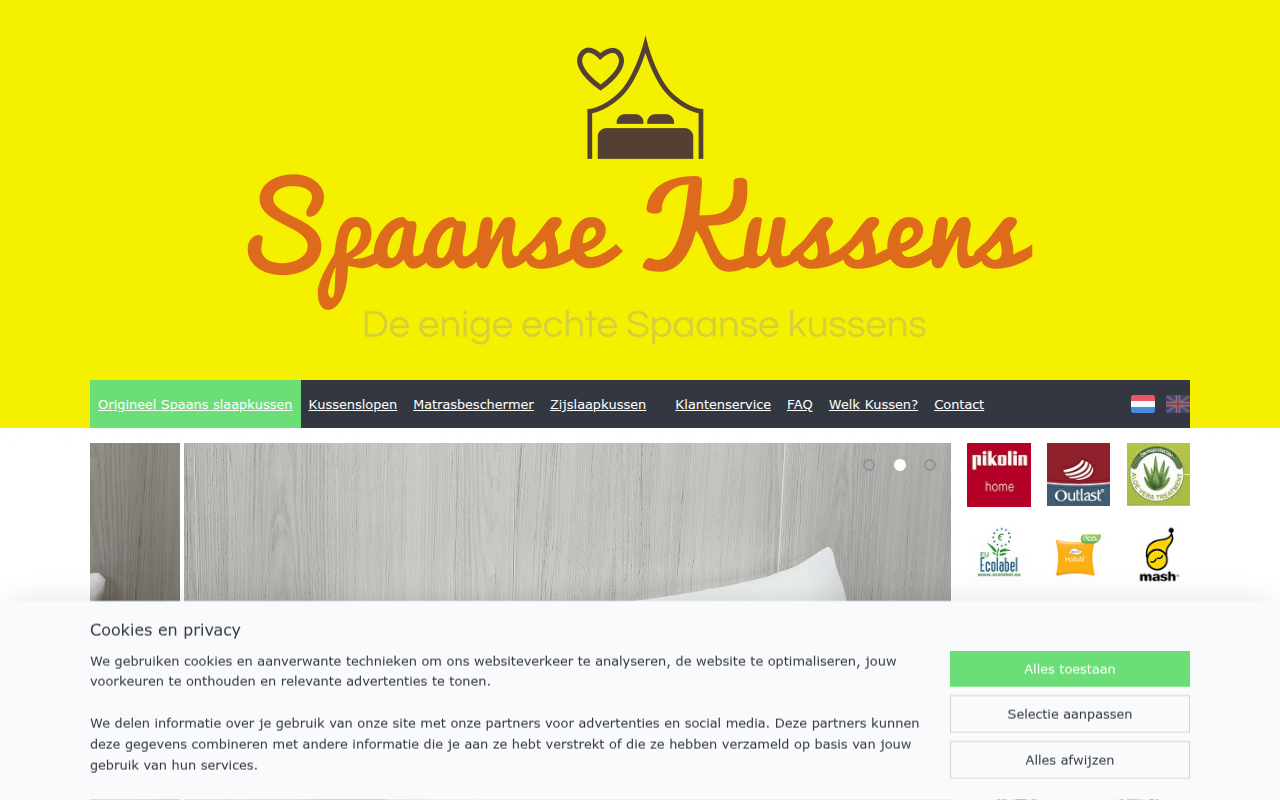 Screenshot van spaansekussens.nl