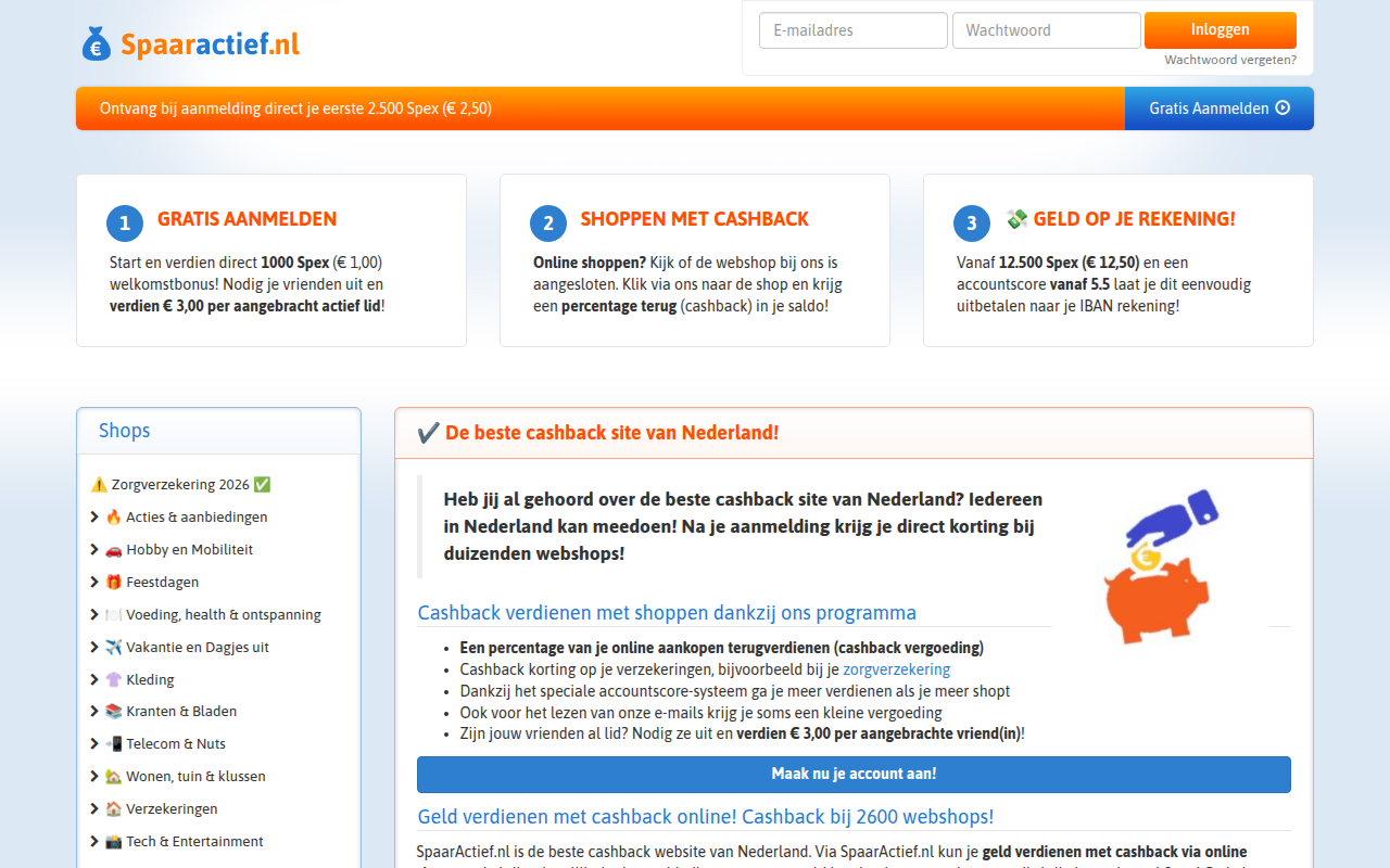 Screenshot van spaaractief.nl