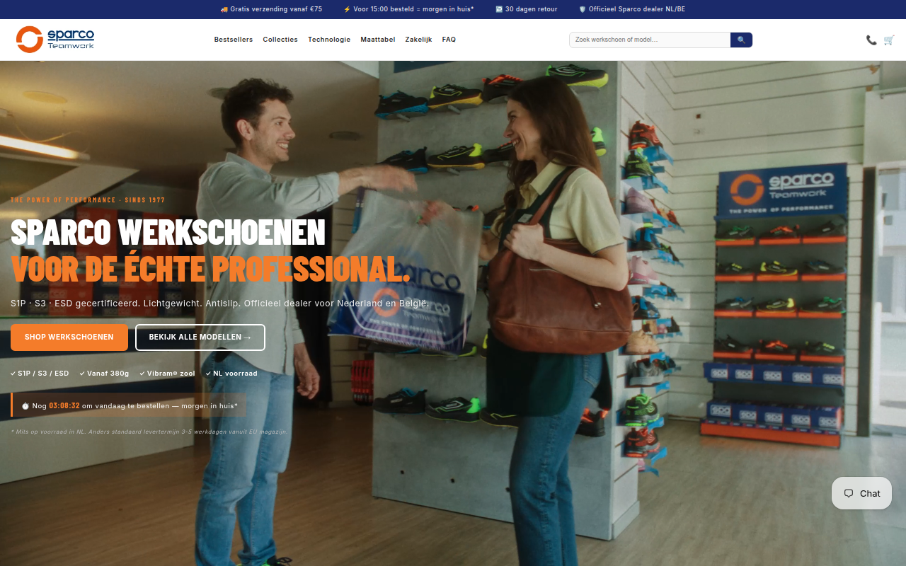 Screenshot van Sparcowerkschoenen.nl