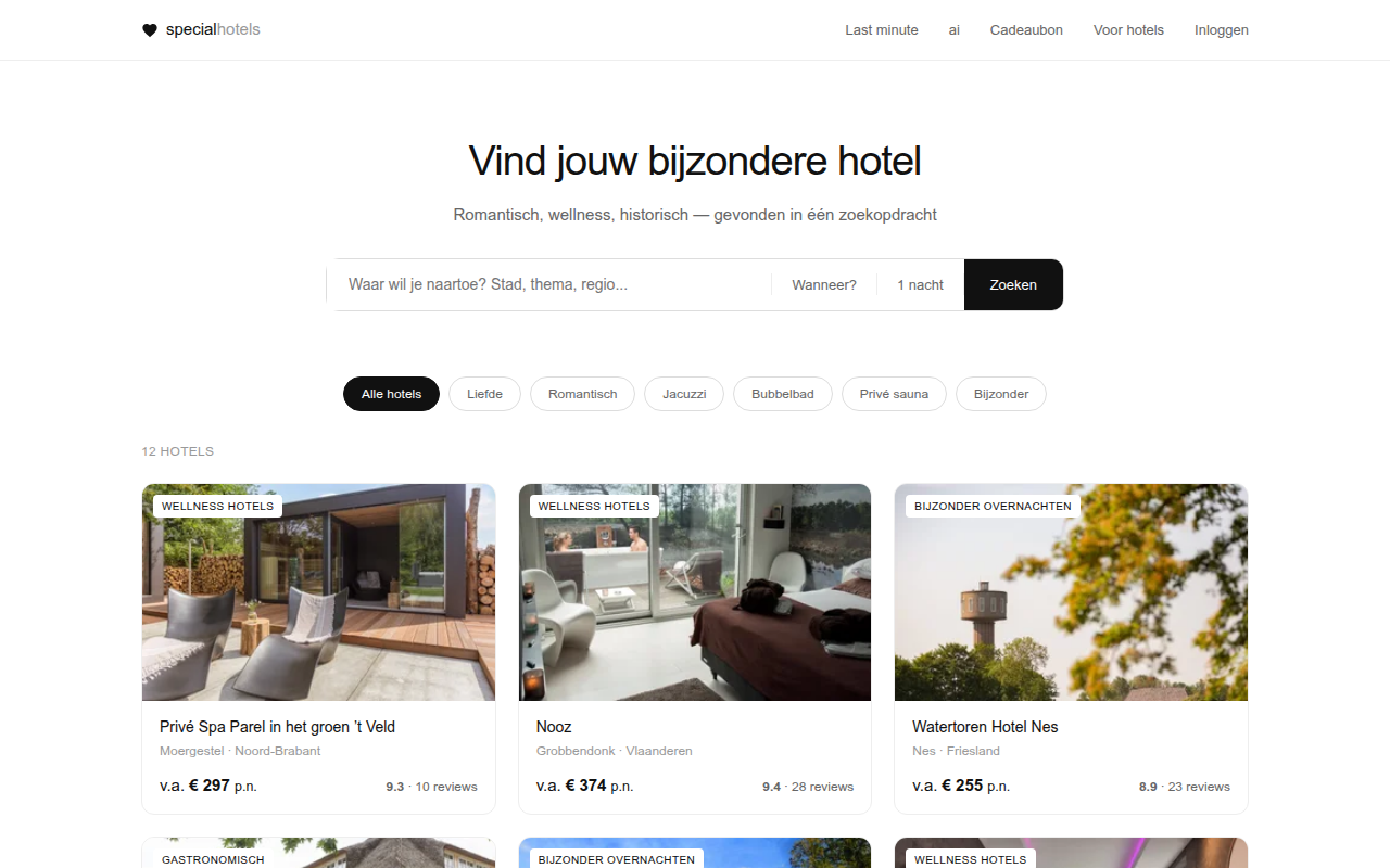Screenshot van specialhotels.nl