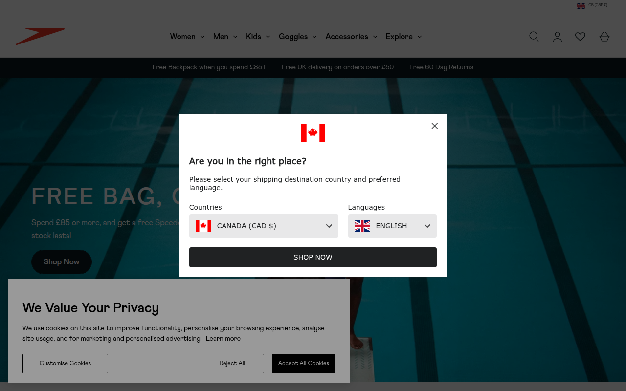 Screenshot van speedo.com