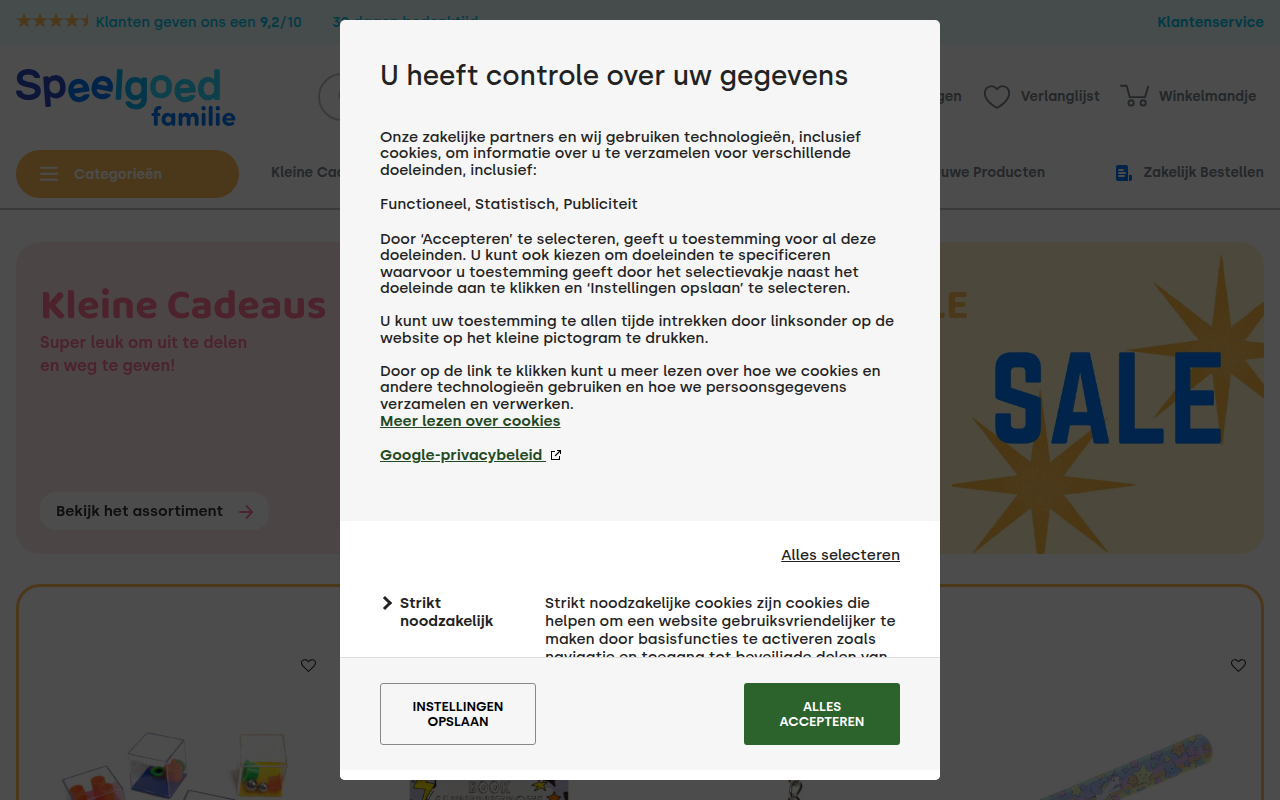 Screenshot van speelgoedfamilie.nl