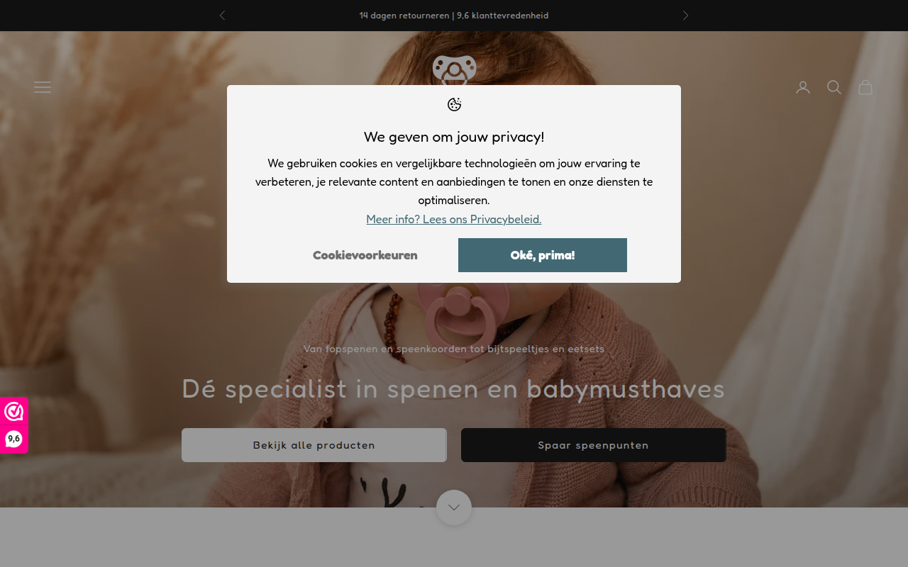 Screenshot van speenwinkel.nl