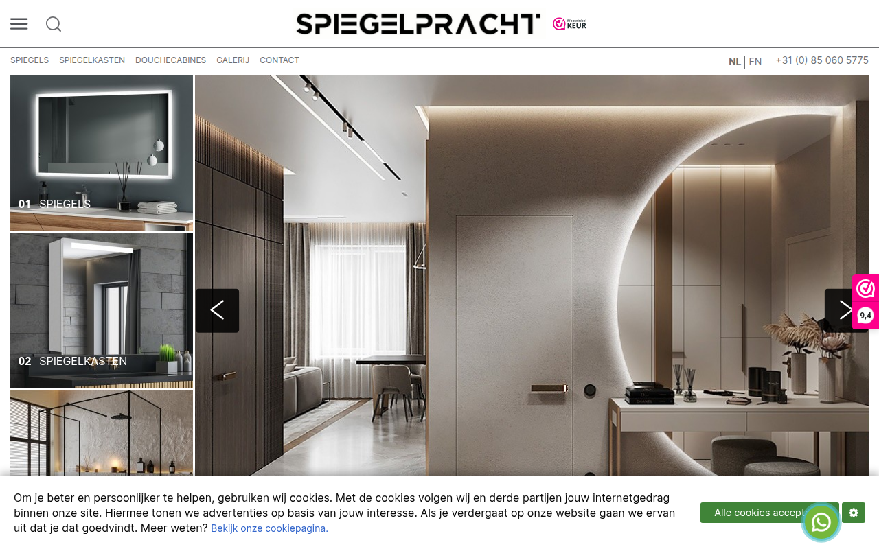 Screenshot van spiegelpracht.nl