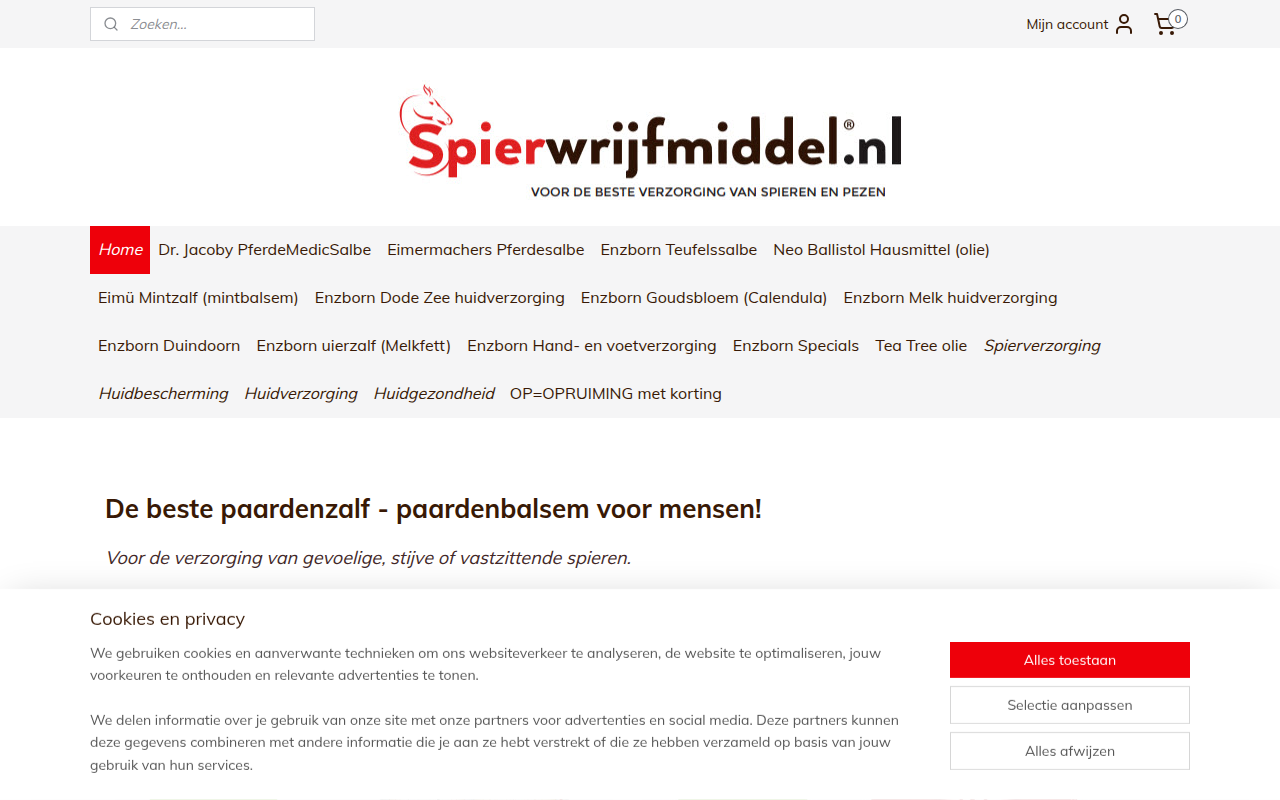 Screenshot van spierwrijfmiddel.nl