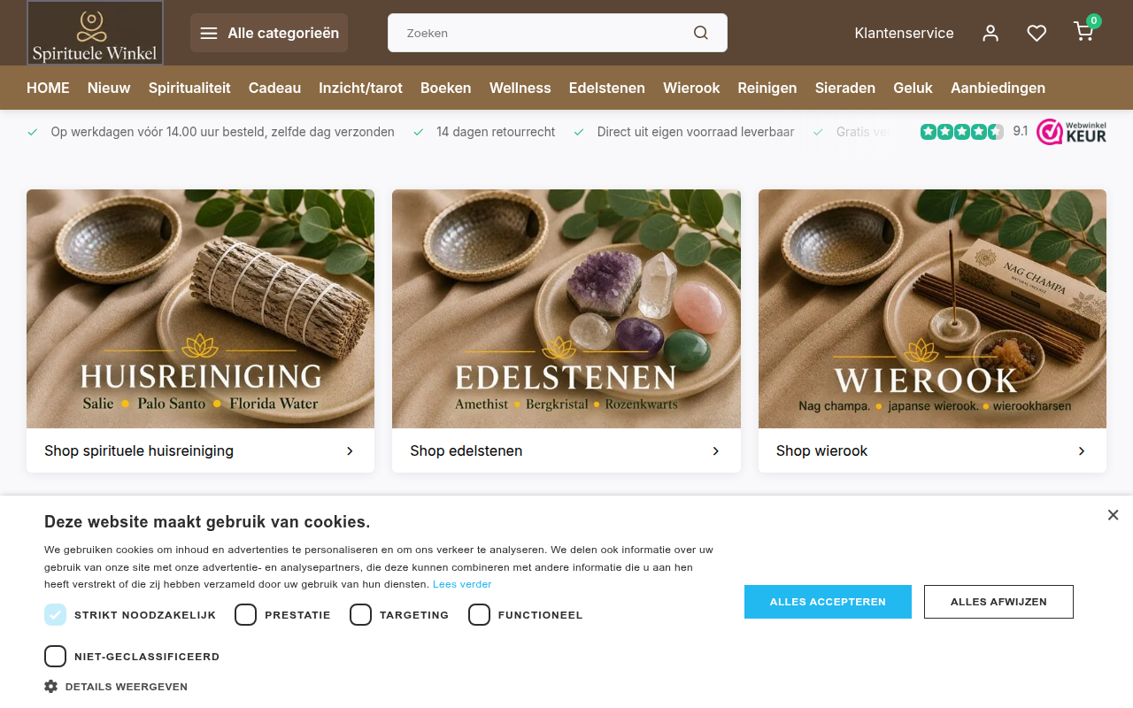 Screenshot van spirituelewinkel.nl