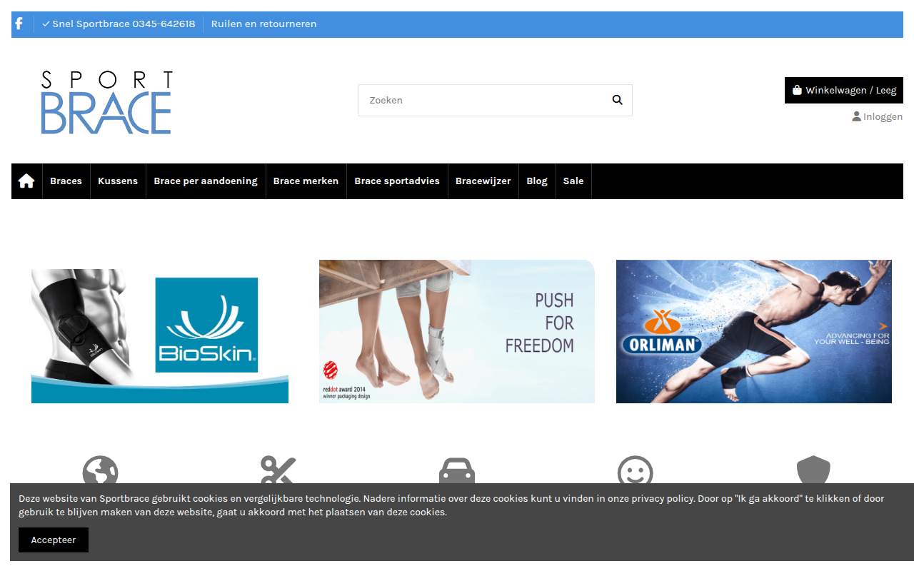 Screenshot van sportbrace.nl