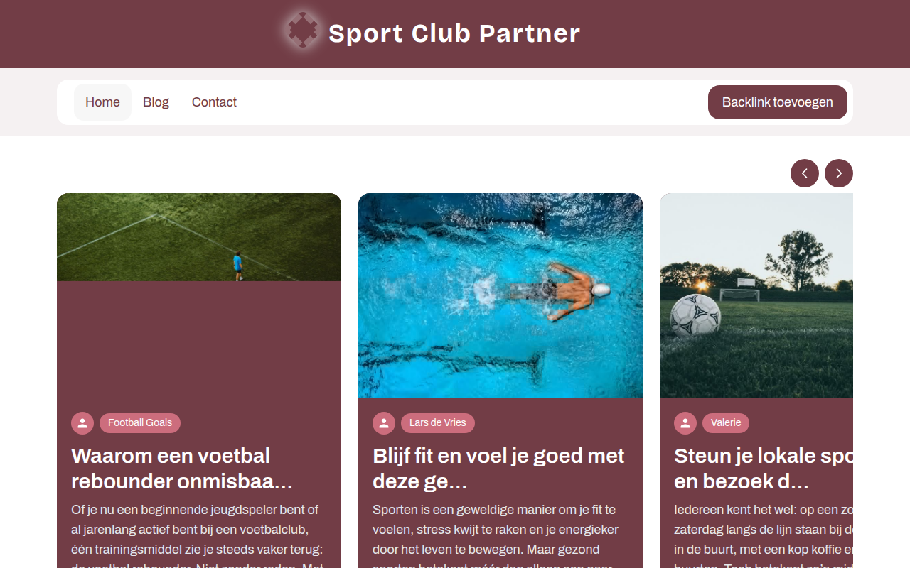 Screenshot van sportclubpartner.nl