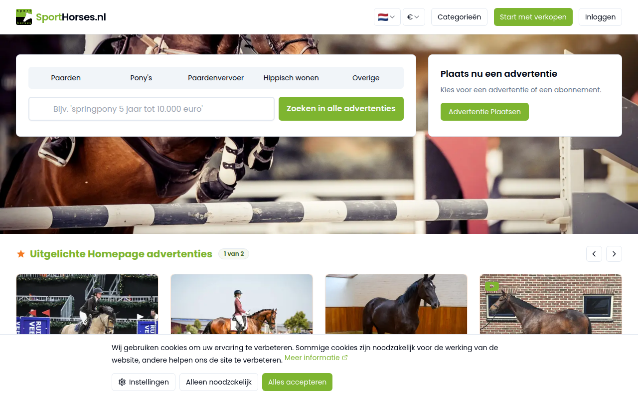 Screenshot van sporthorses.nl