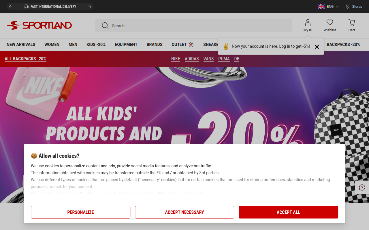 Screenshot van sportland.com