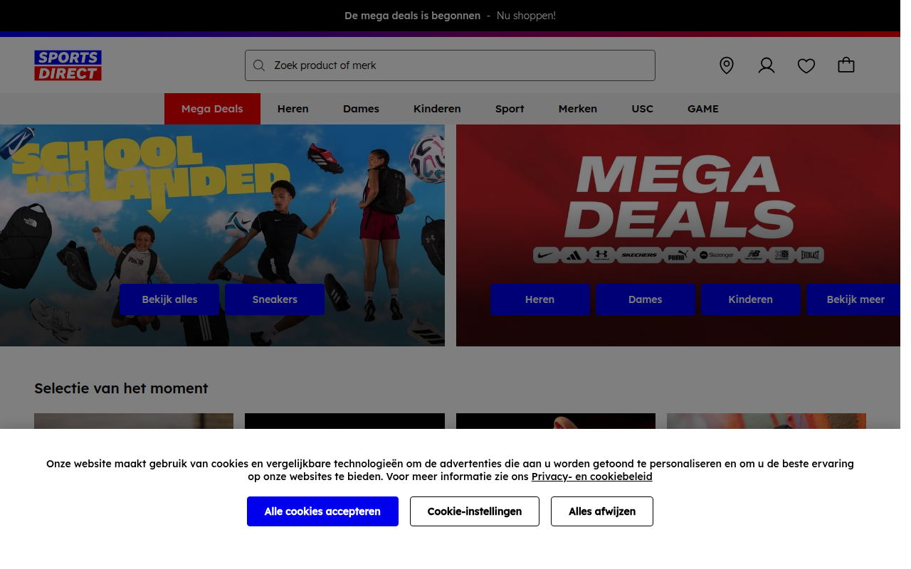 Screenshot van sportsdirect.be