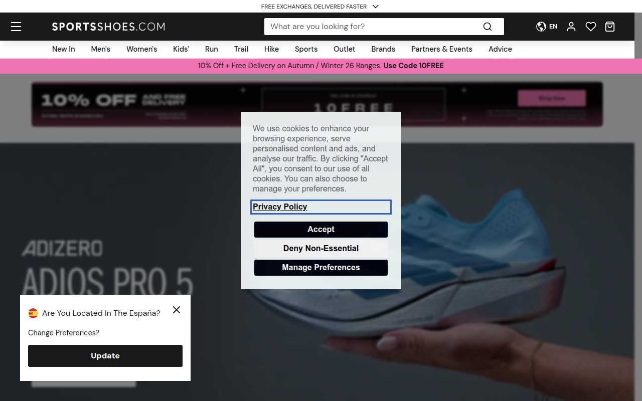 Screenshot van sportsshoes.com