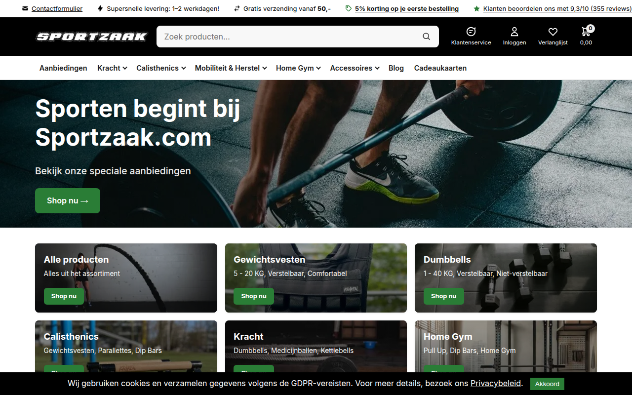 Screenshot van sportzaak.com