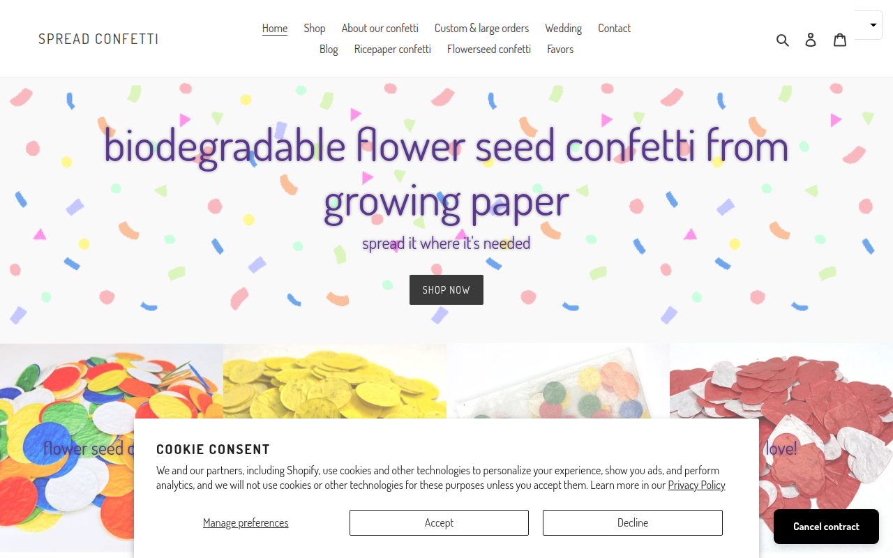 Screenshot van spreadconfetti.com