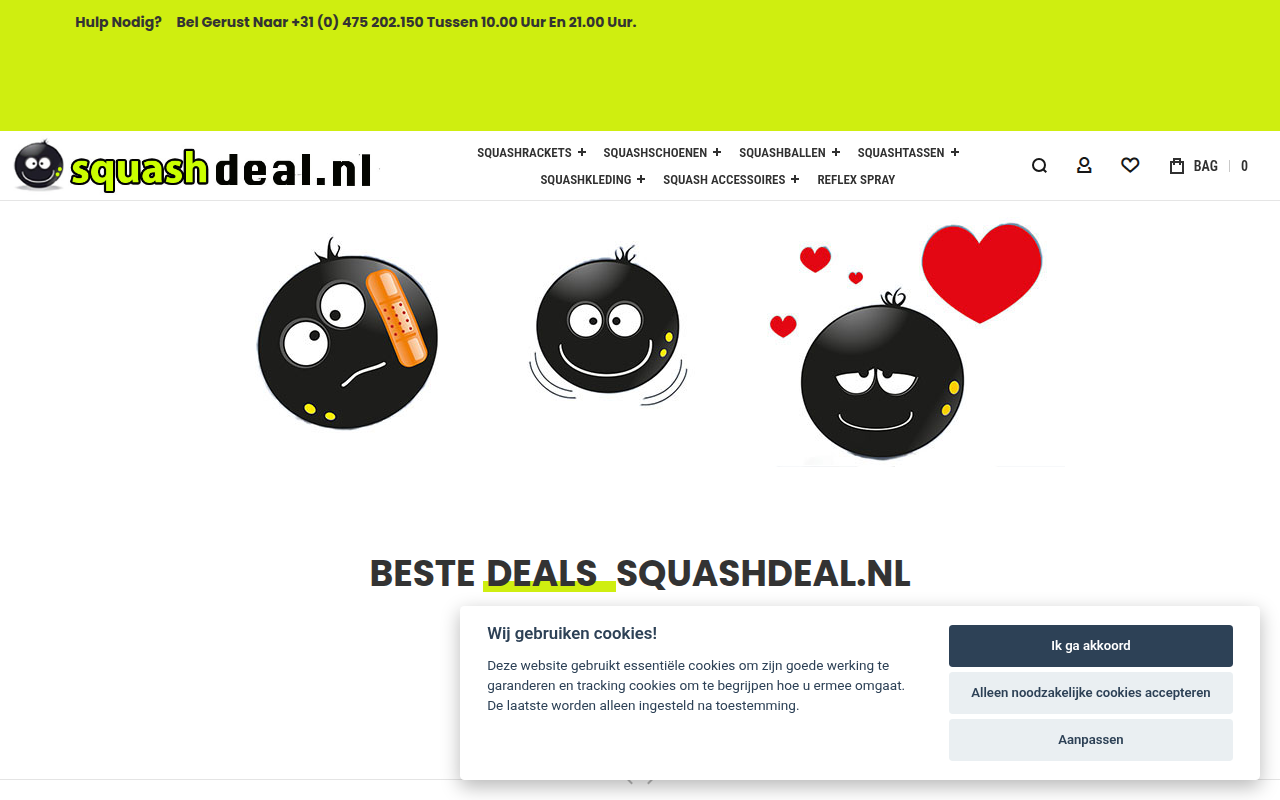 Screenshot van squashdeal.nl