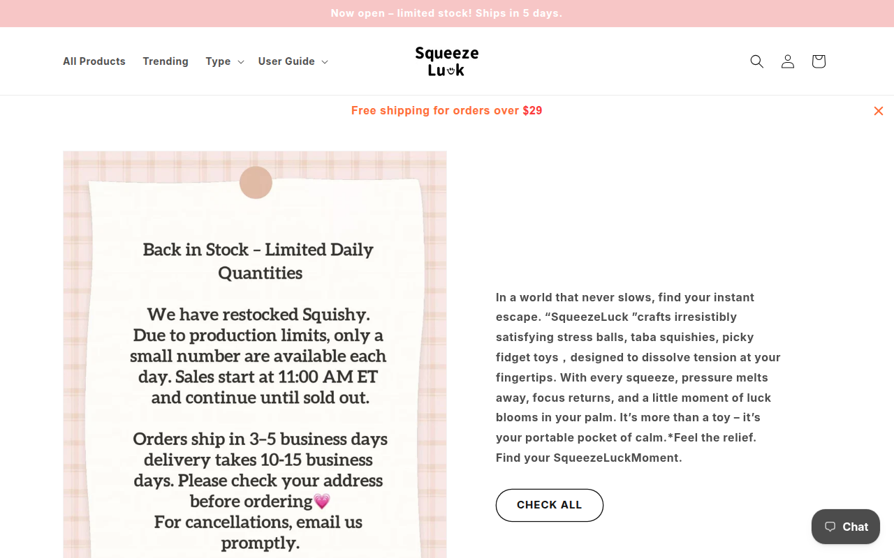 Screenshot van squeezeluck.com