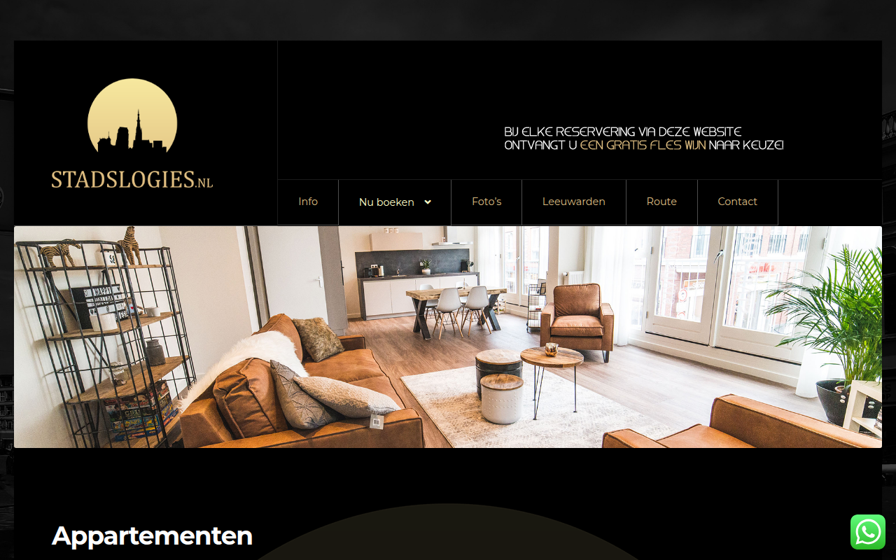 Screenshot van stadslogies.nl