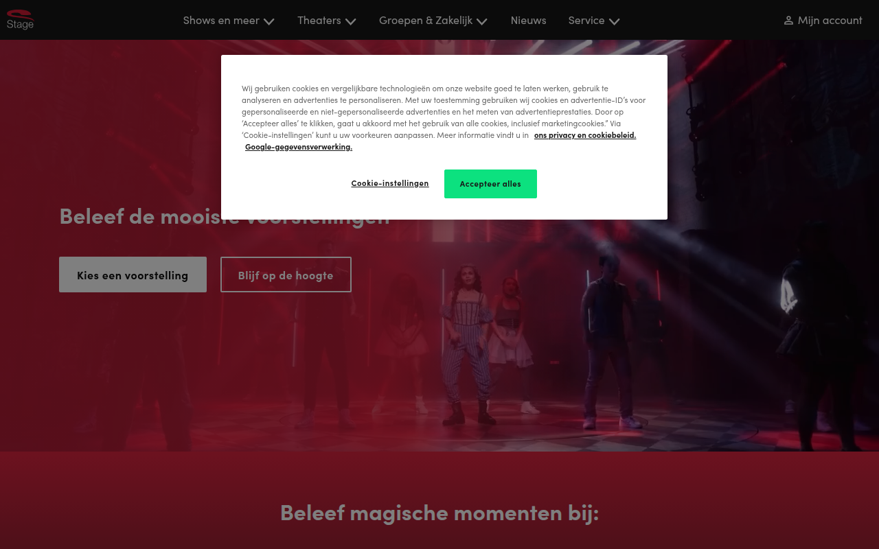 Screenshot van stage-entertainment.nl