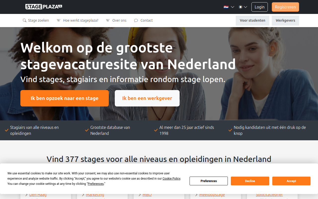Screenshot van stageplaza.nl