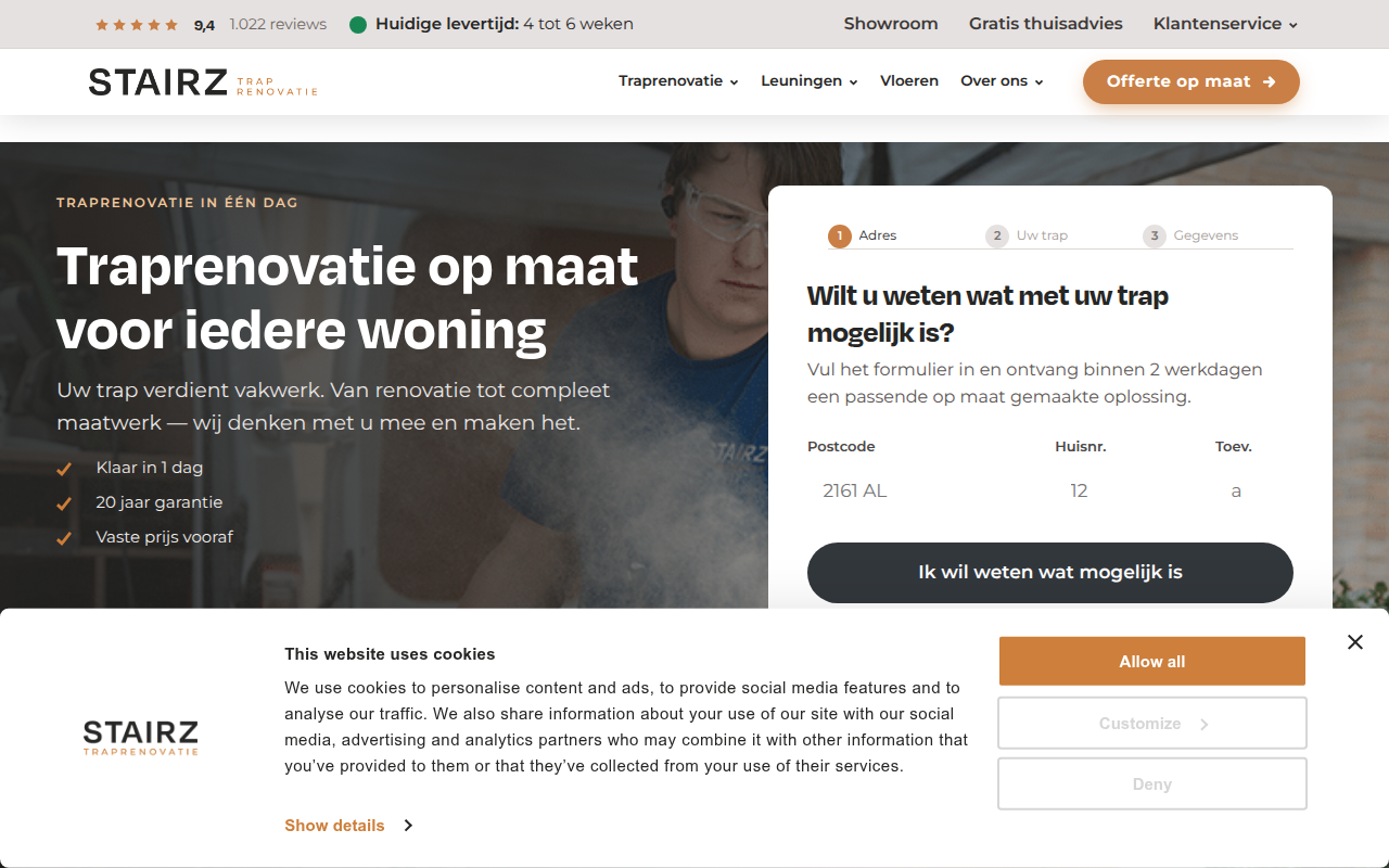 Screenshot van stairz.nl