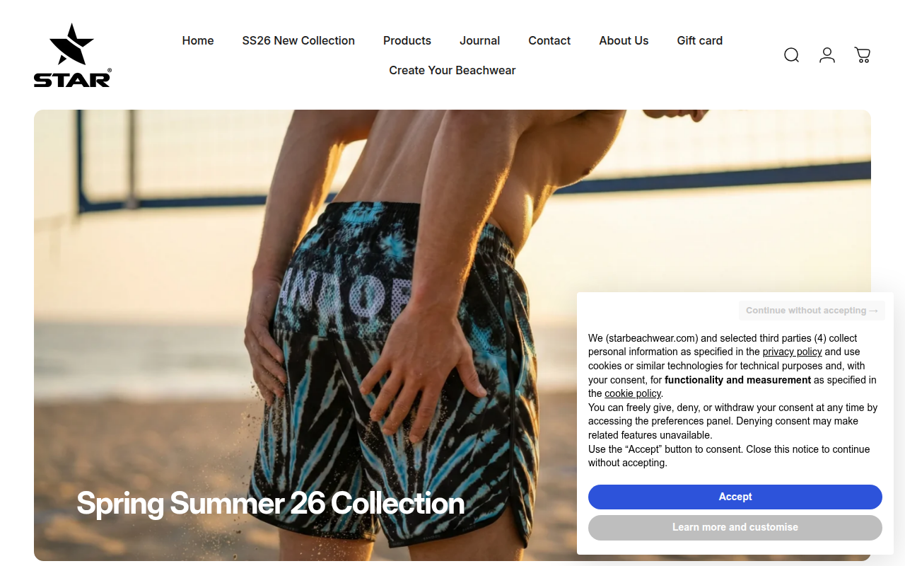 Screenshot van starbeachwear.com