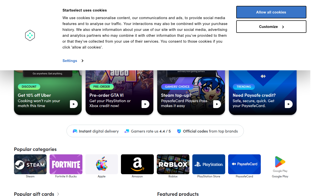 Screenshot van startselect.com