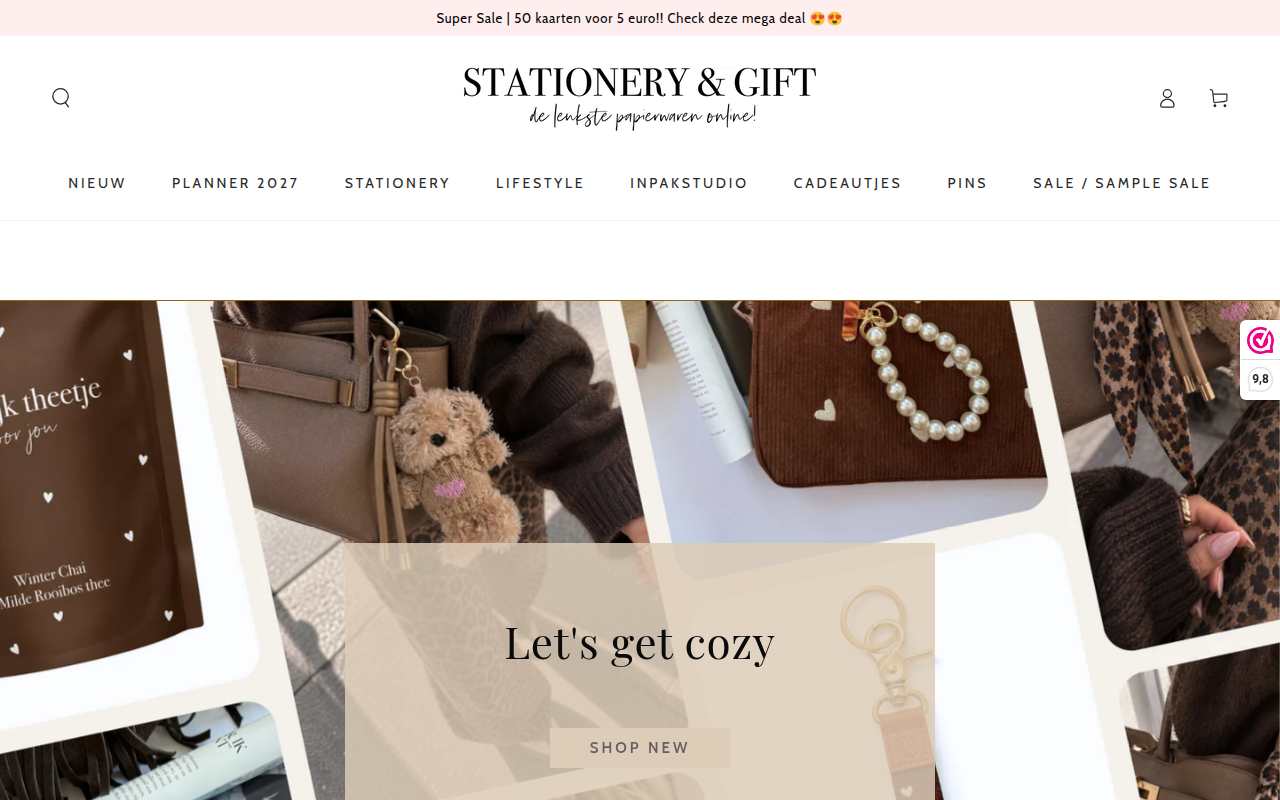 Screenshot van stationerygift.nl