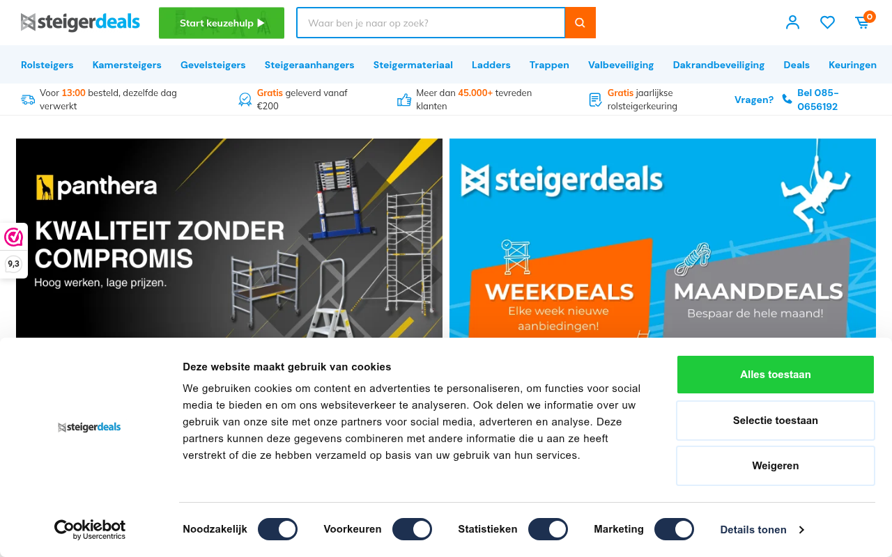 Screenshot van steigerdeals.nl