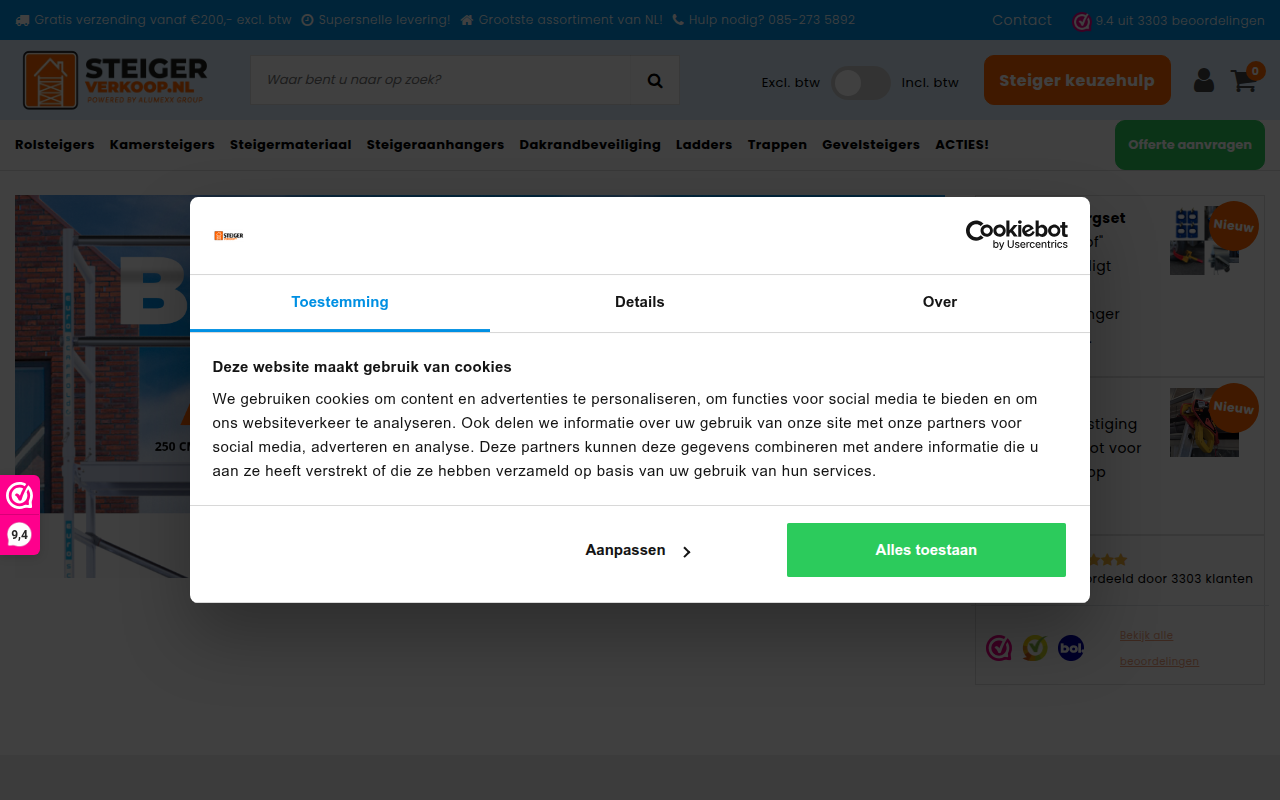 Screenshot van steigerverkoop.nl