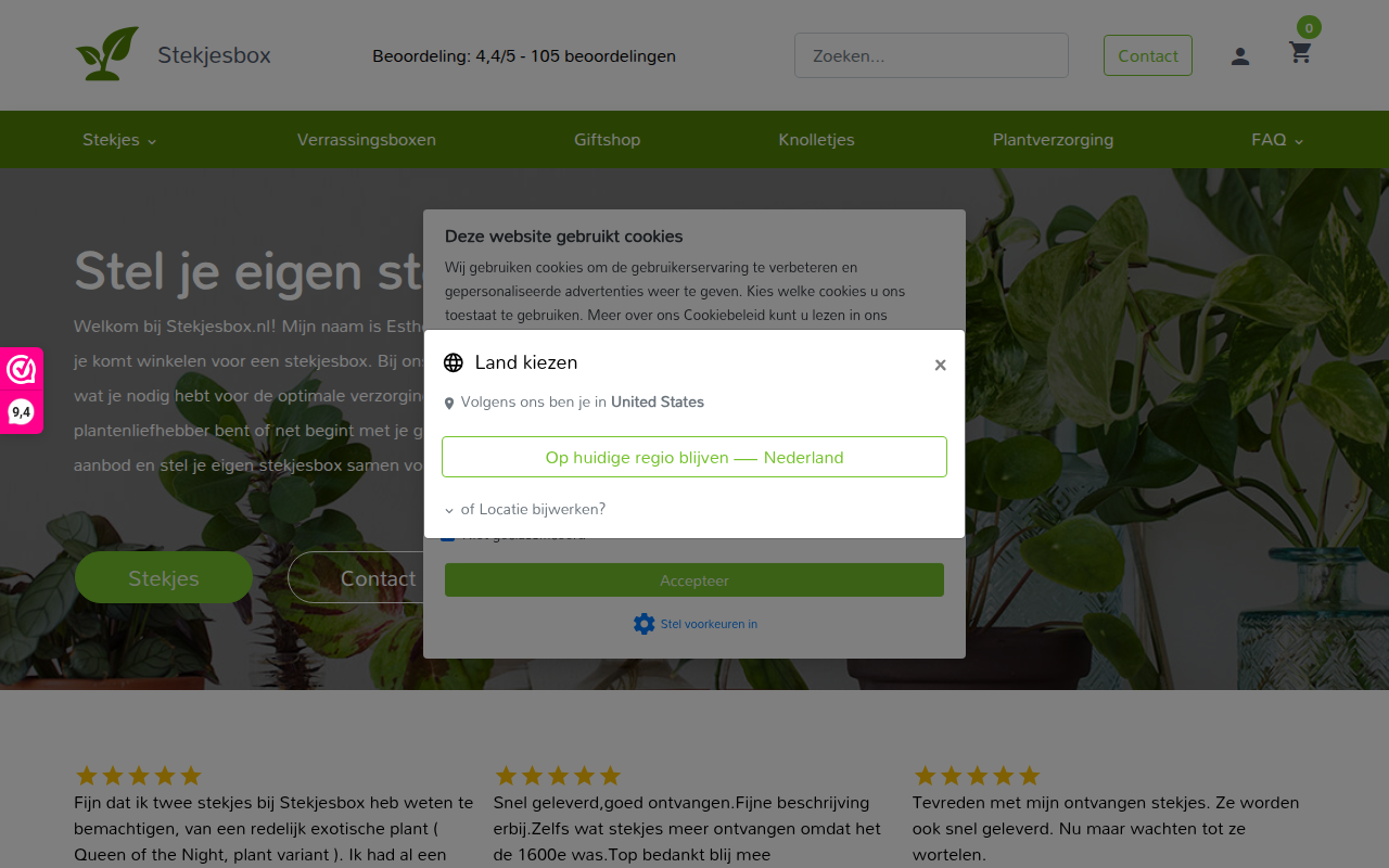 Screenshot van stekjesbox.nl