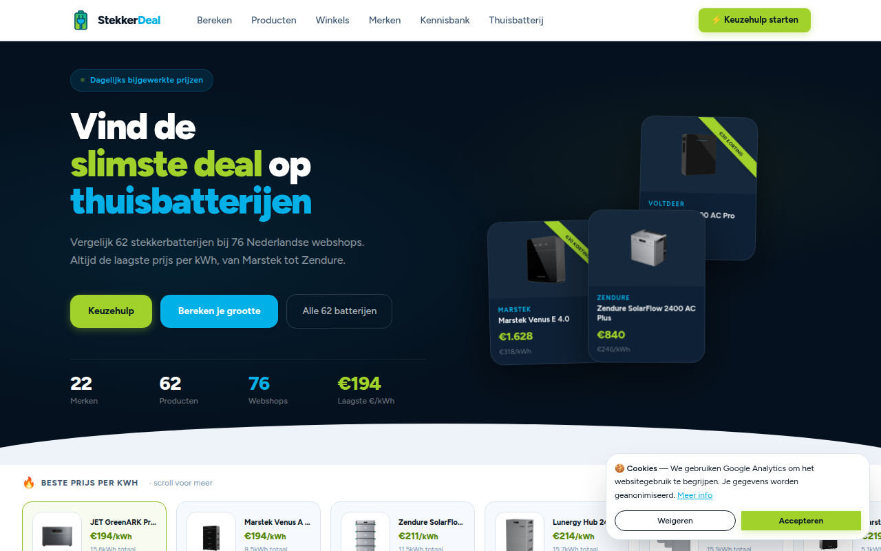 Screenshot van stekkerdeal.nl