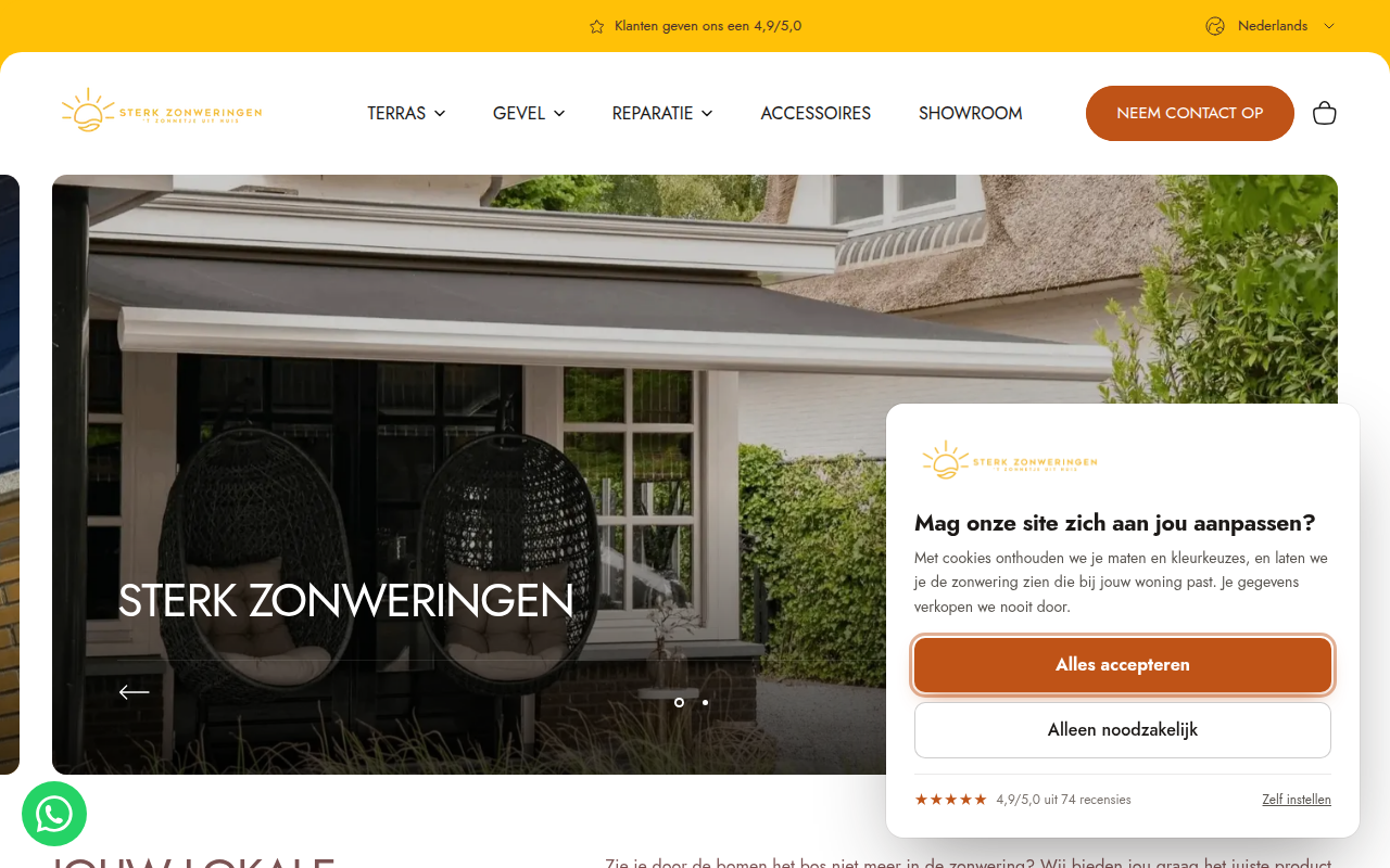 Screenshot van sterkzonweringen.nl