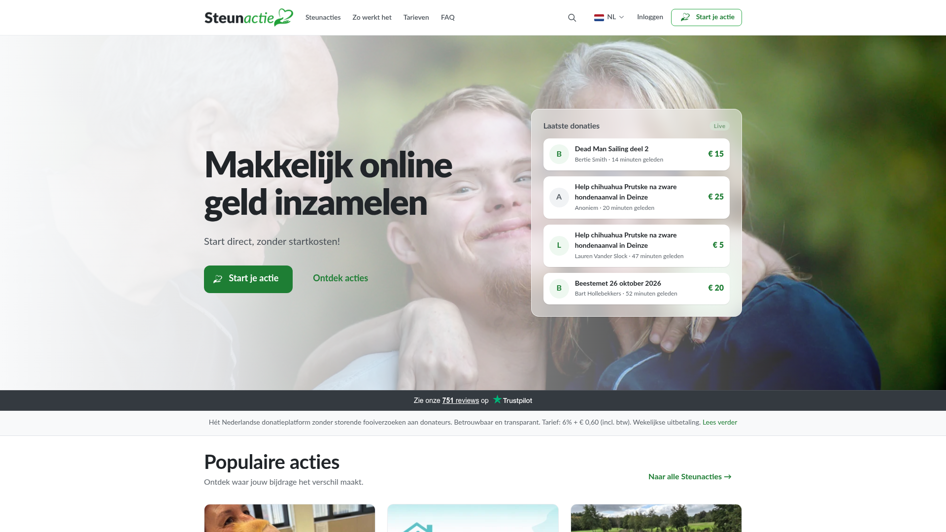 Screenshot van steunactie.nl