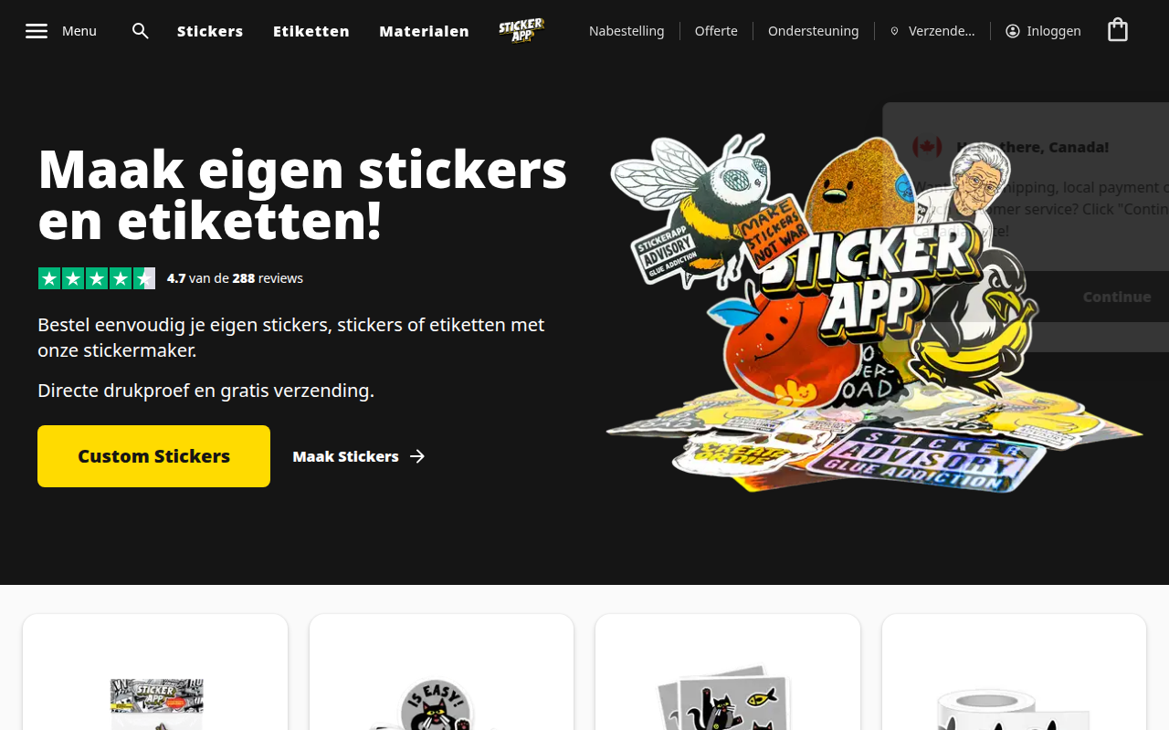 Screenshot van stickerapp.nl