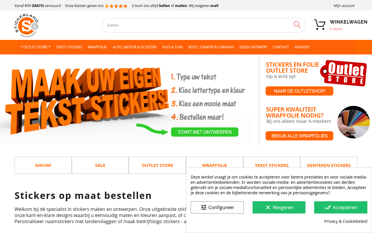 Screenshot van stickerland.nl