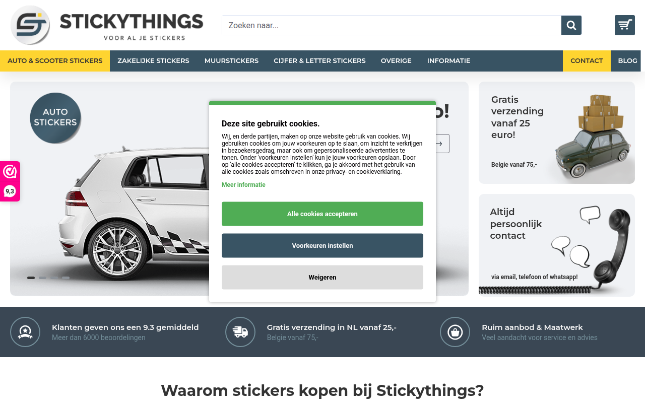Screenshot van stickythings.nl