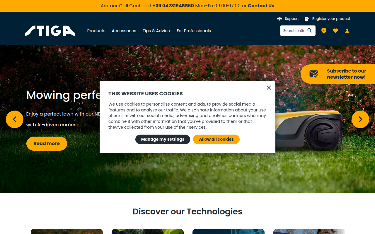 Screenshot van stiga.com