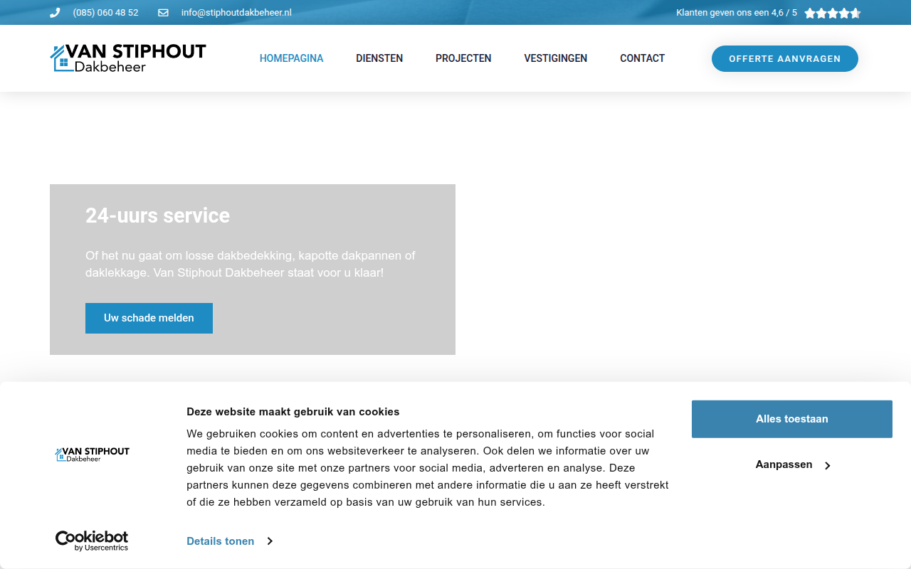 Screenshot van stiphoutdakbeheer.nl