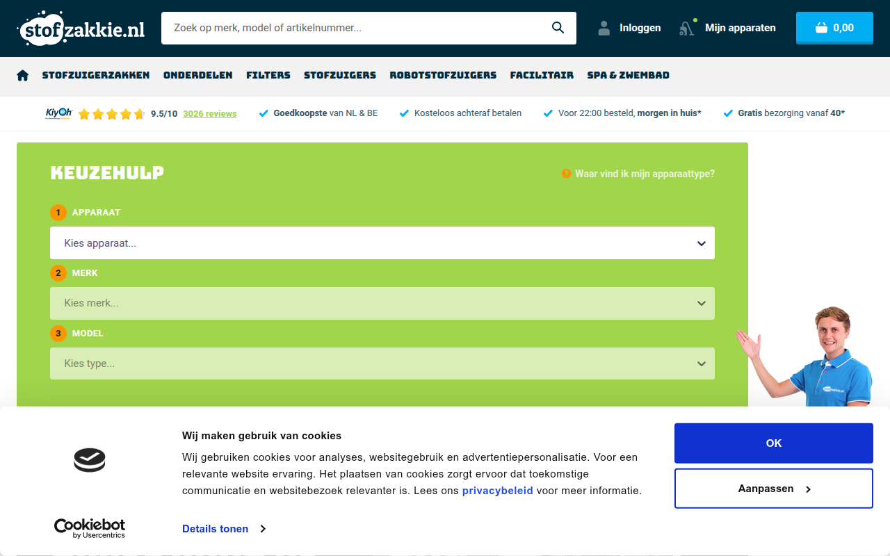 Screenshot van stofzakkie.nl