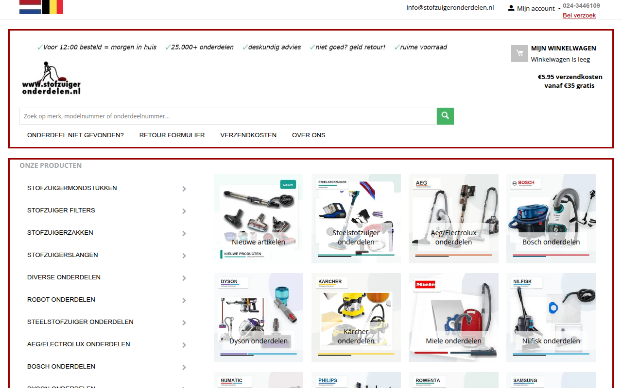 Screenshot van stofzuigeronderdelen.nl