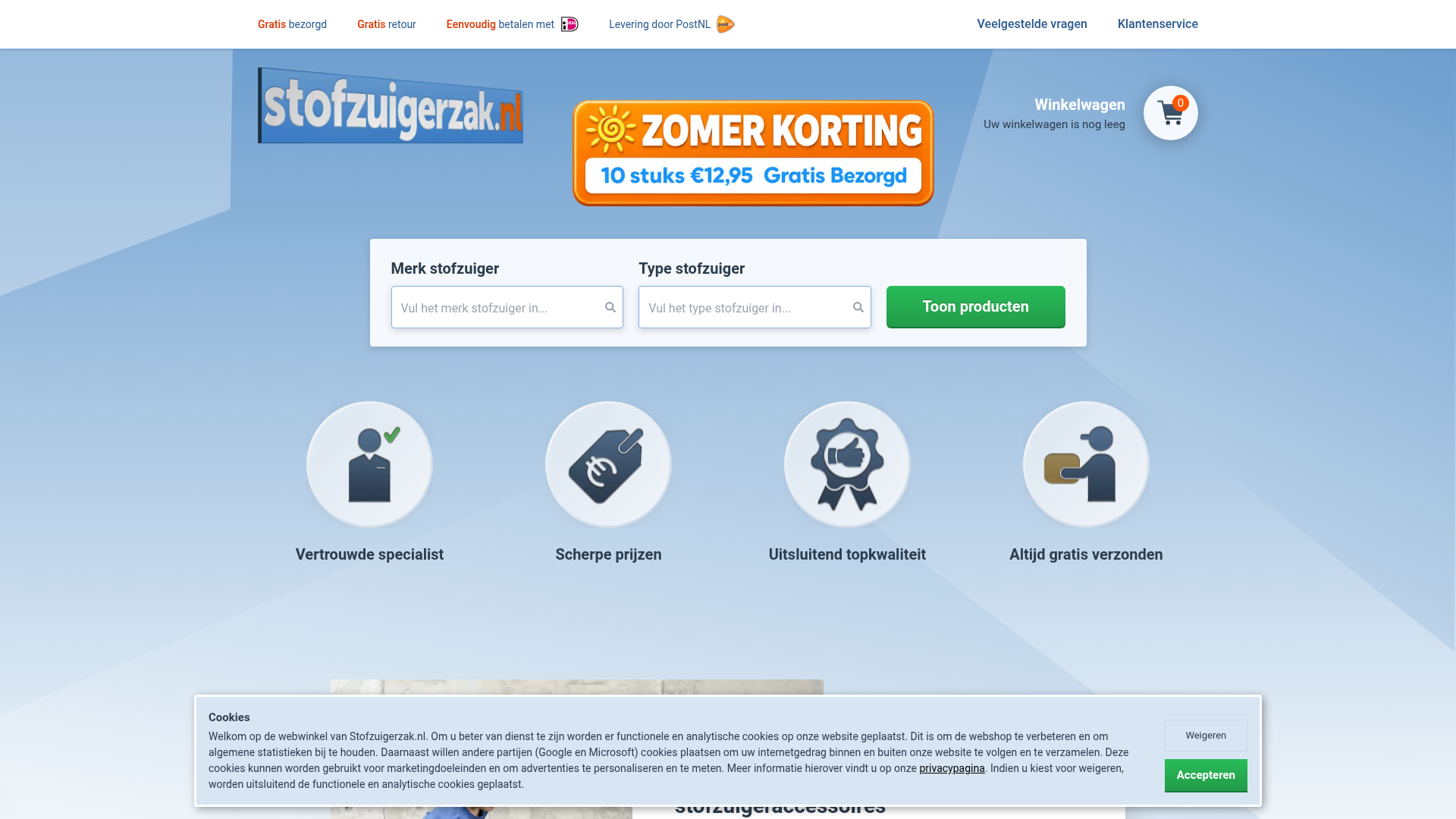 Screenshot van stofzuigerzak.nl
