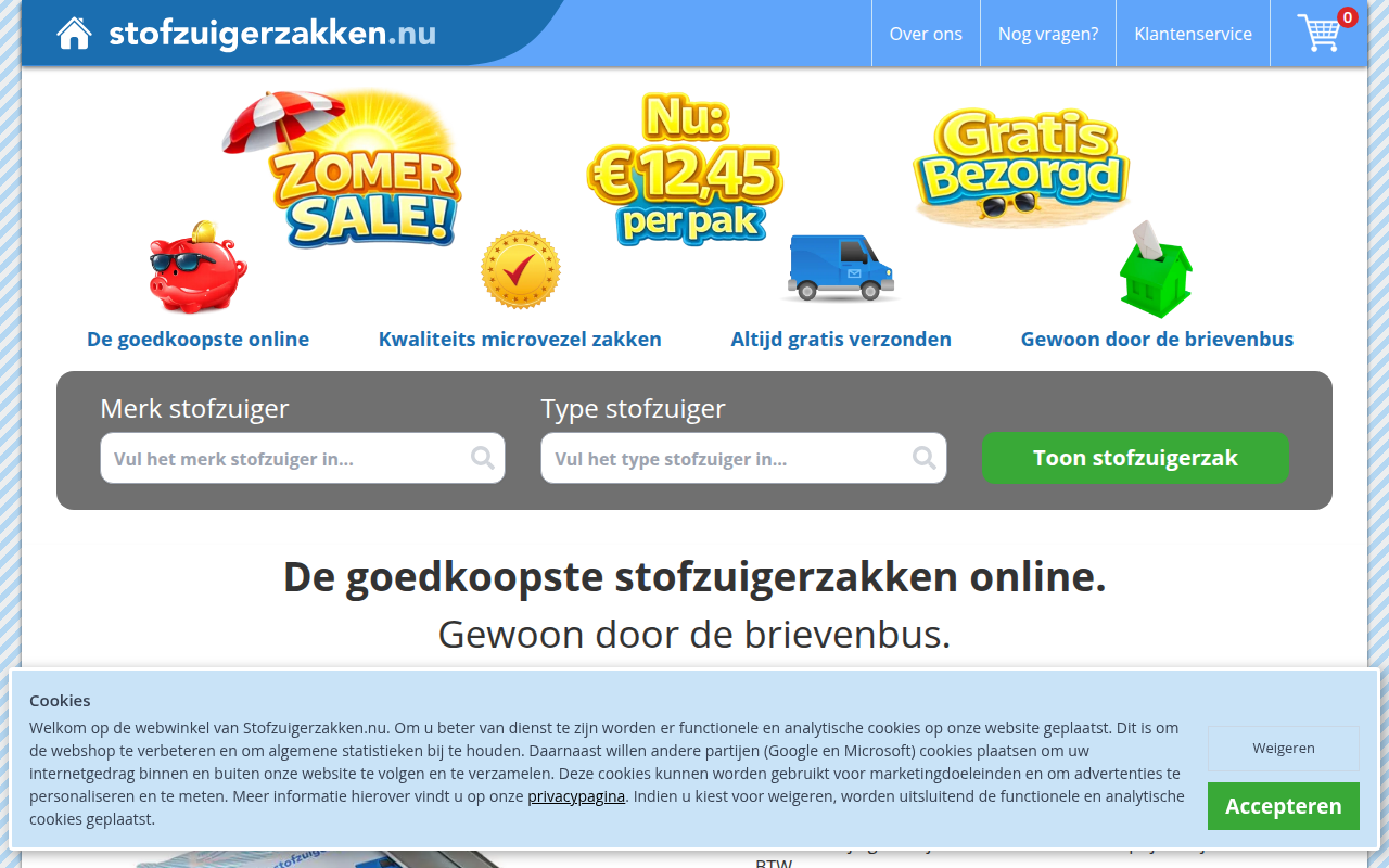Screenshot van stofzuigerzakken.nu