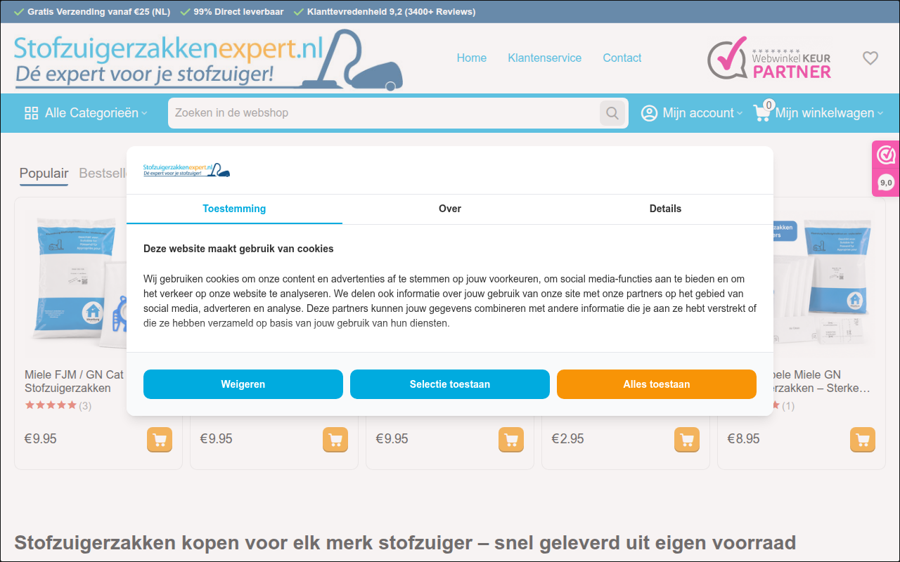 Screenshot van Stofzuigerzakkenexpert