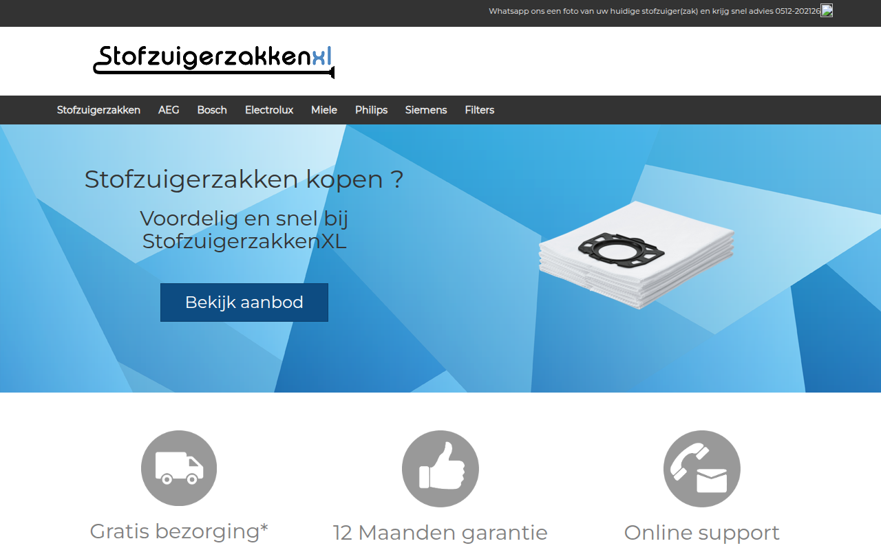 Screenshot van stofzuigerzakkenxl.nl