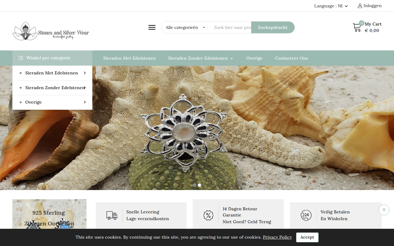 Screenshot van stonesandsilverwear.nl