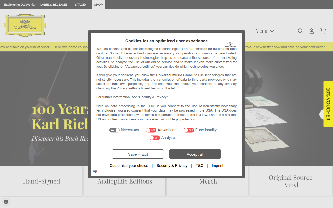 Screenshot van store.deutschegrammophon.com