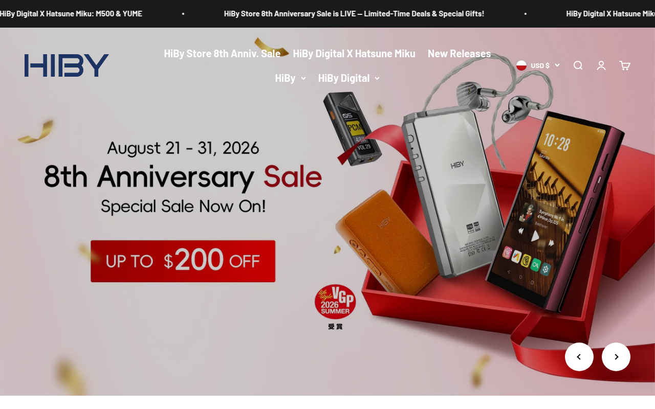 Screenshot van store.hiby.com